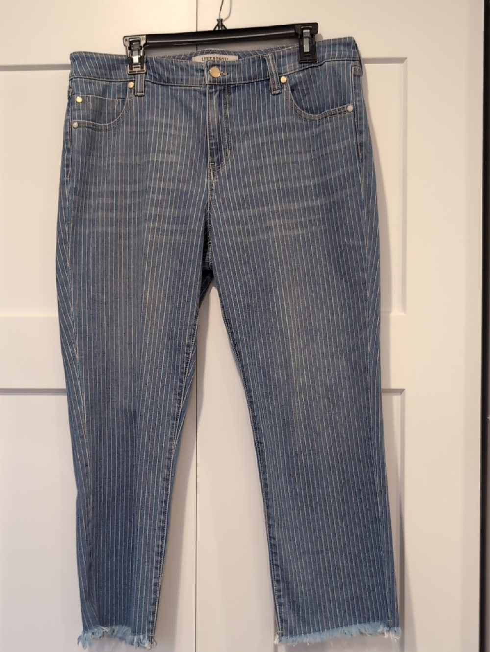 Liverpool Los Angeles Skinny Non-Non Skinny Cropped Striped Jeans With Raw Hem